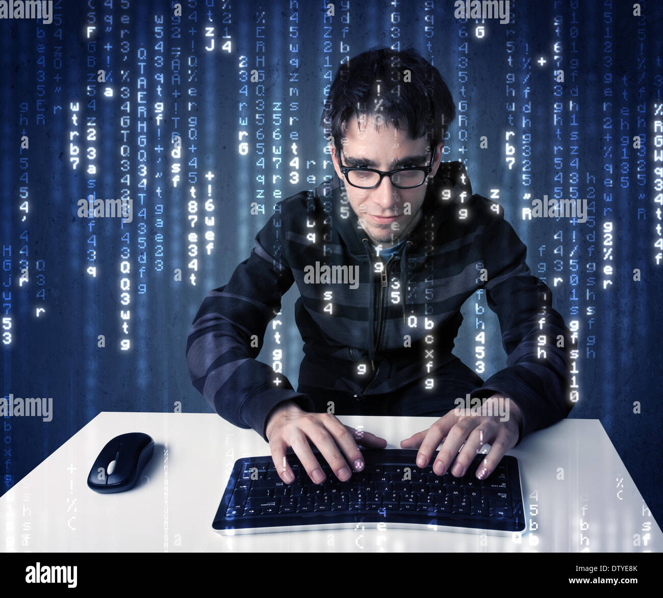 Hacker decoding information from futuristic network technology Stock ...