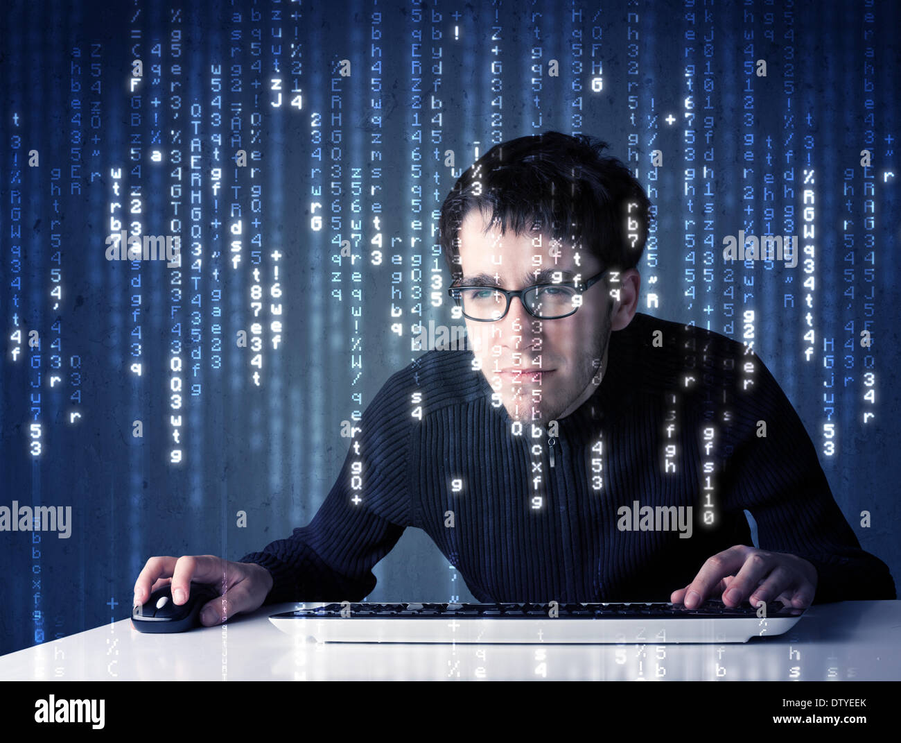 Hacker decoding information from futuristic network technology Stock ...