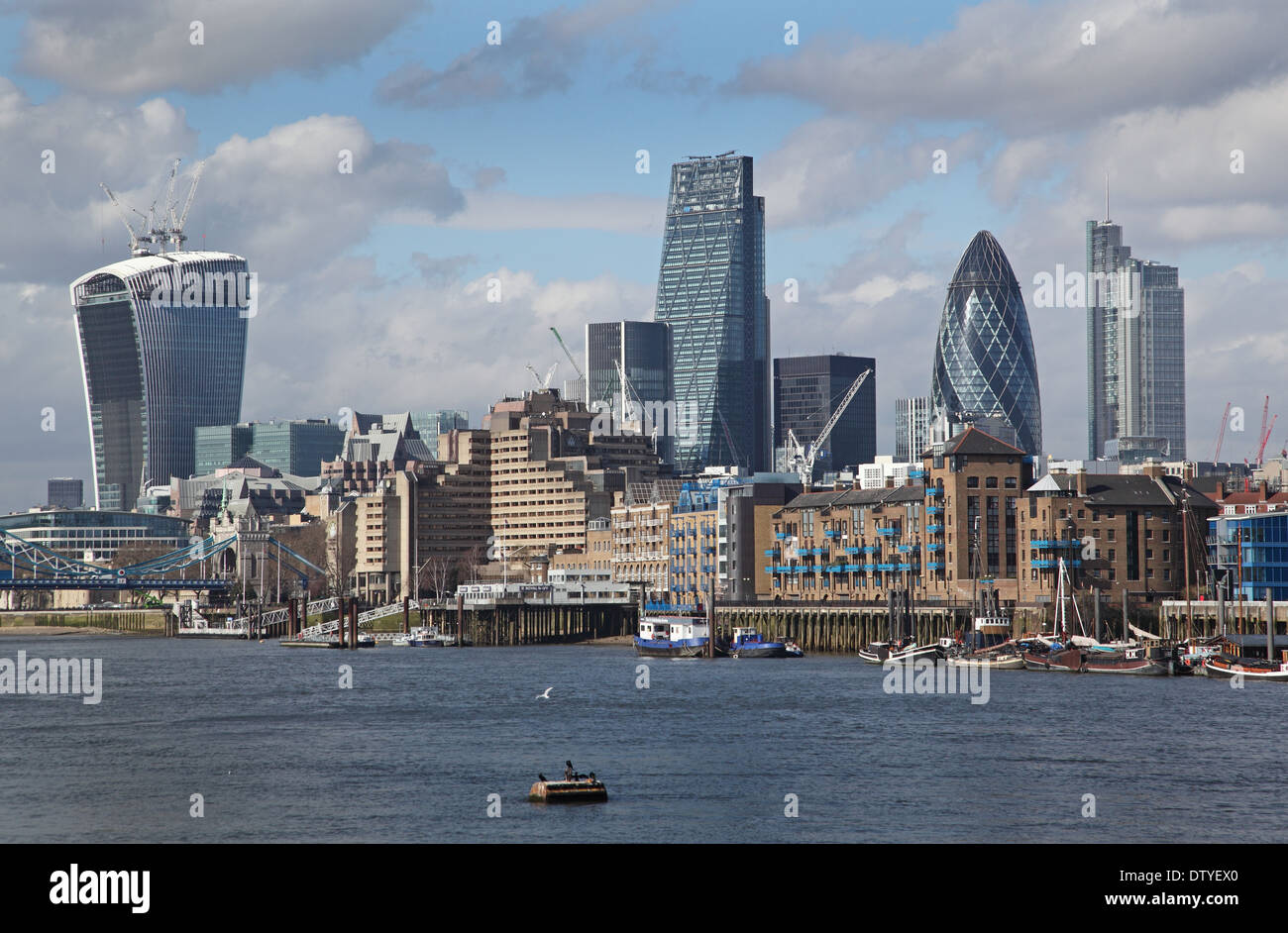 City of London skyline viewed from Bermondsey showing the 'Walkie-talkie',  the 'Cheese-grater', the 'Gherkin' and Heron Tower Stock Photo - Alamy