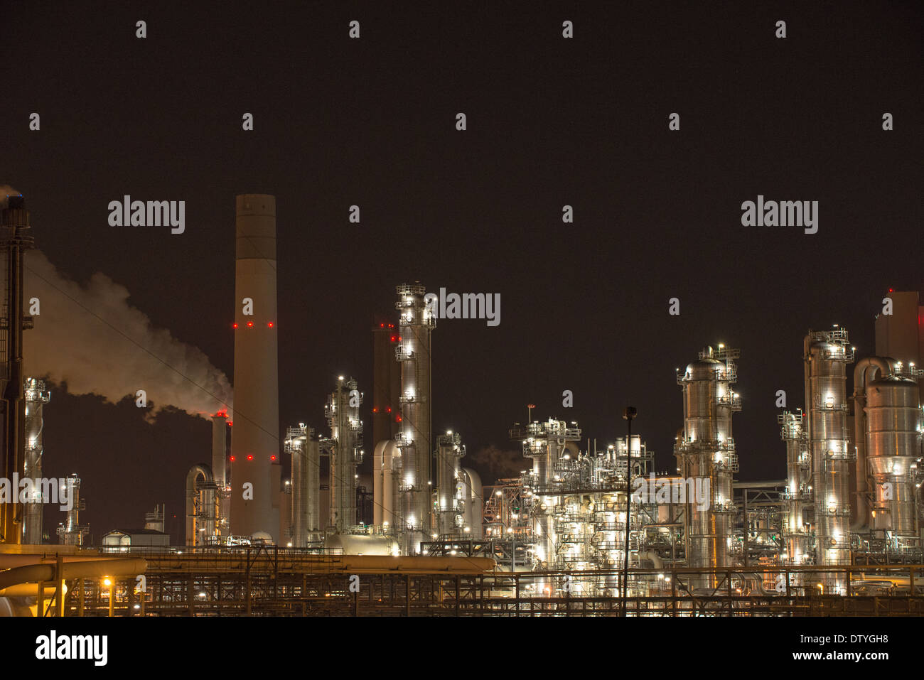 lights by night at the oil refinery at Europoort in the Rotterdam harbour Stock Photo