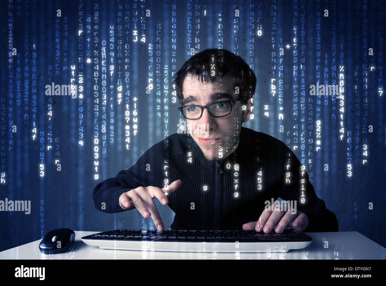 Hacker decoding information from futuristic network technology Stock ...