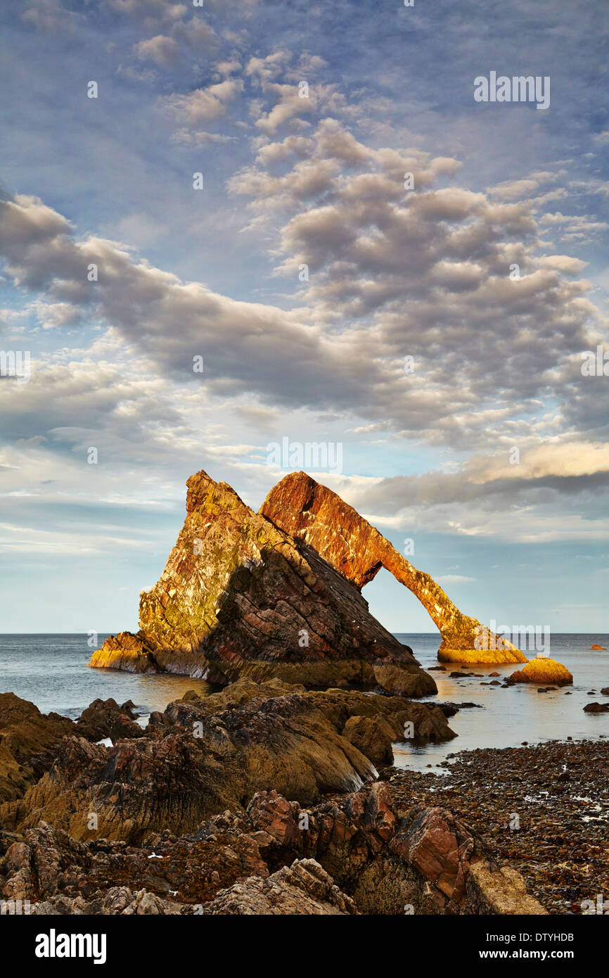 Bow Fiddle Rock at Portknockie in Scotland, UK. Stock Photo