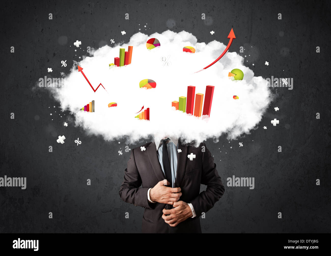 Modern business man with a graph cloud head Stock Photo - Alamy