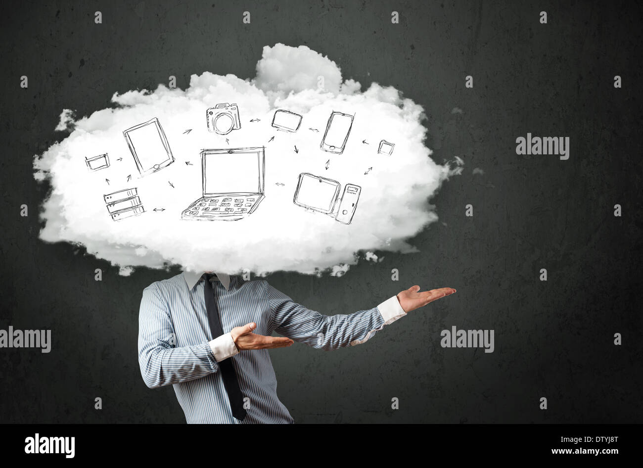 Professional business man with cloud network head Stock Photo