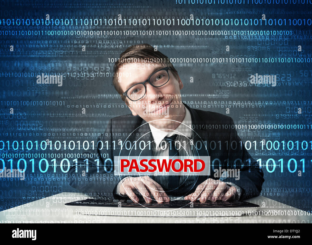 Young geek hacker stealing password Stock Photo Alamy