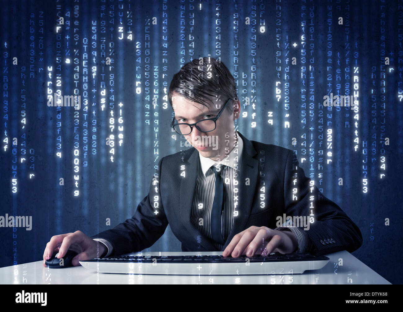 Hacker decoding information from futuristic network technology Stock ...