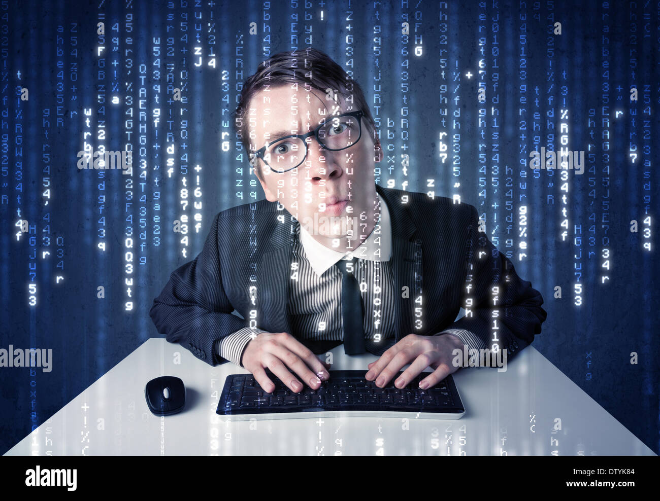 Hacker decoding information from futuristic network technology Stock ...