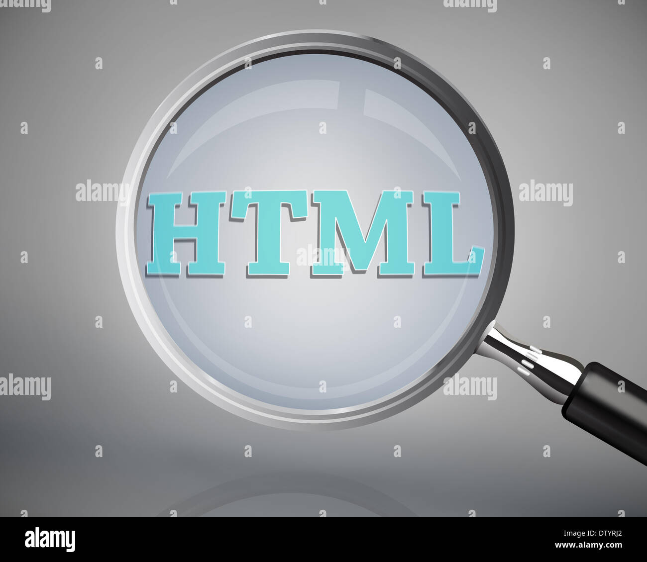 Magnifying glass showing html word Stock Photo - Alamy