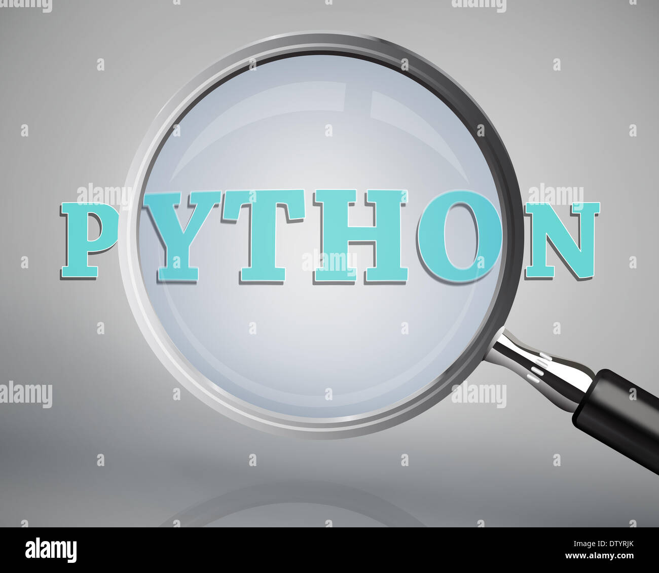 Magnifying glass showing python word Stock Photo - Alamy