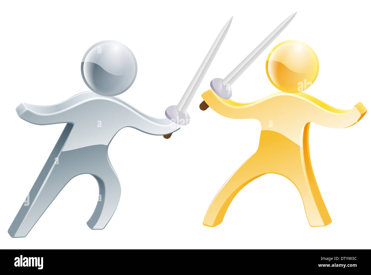 Fencing concept of two people fighting with swords, concept fo