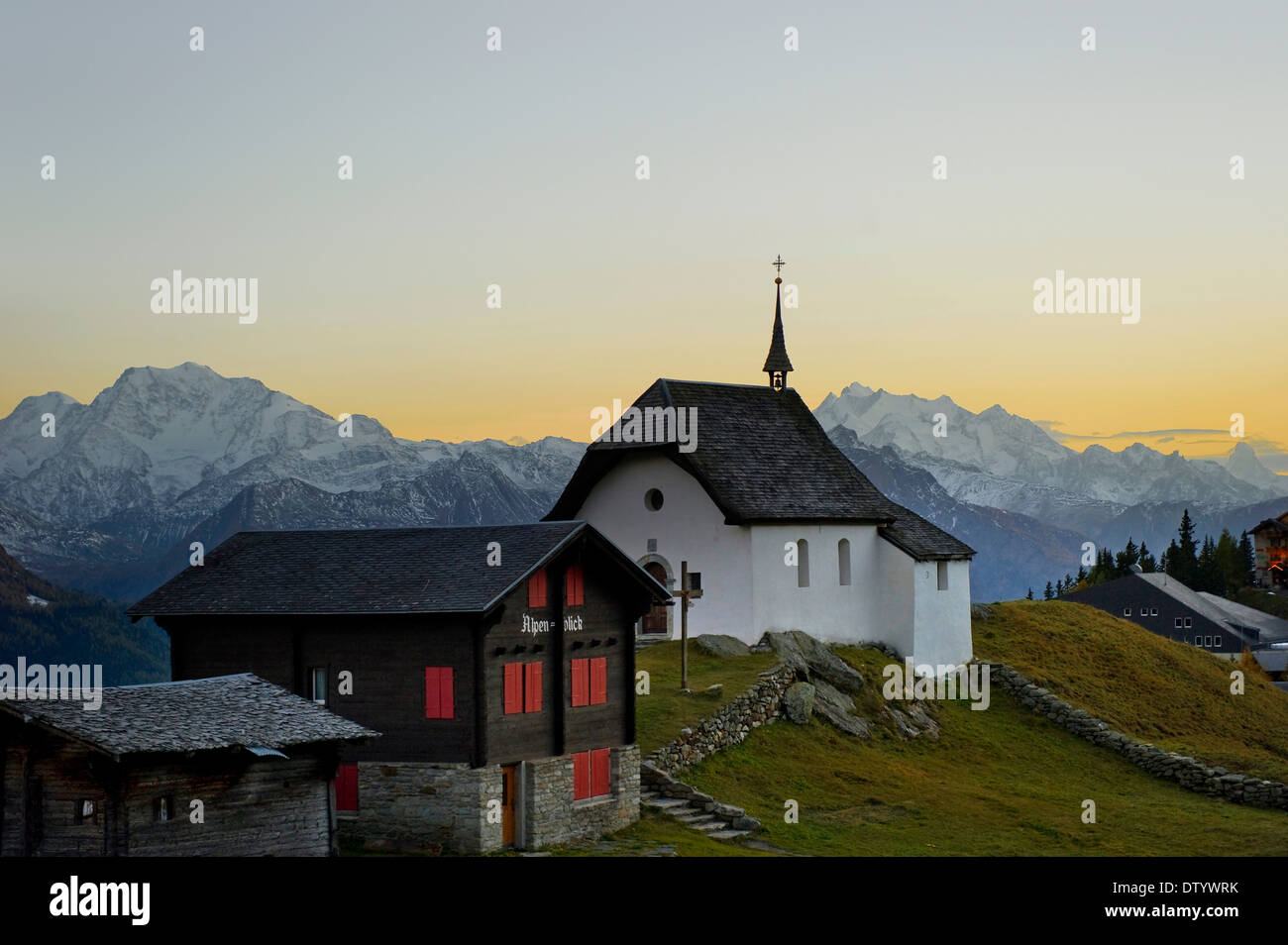 Bettmeralp, sunset, Canton of Valais, Switzerland Stock Photo
