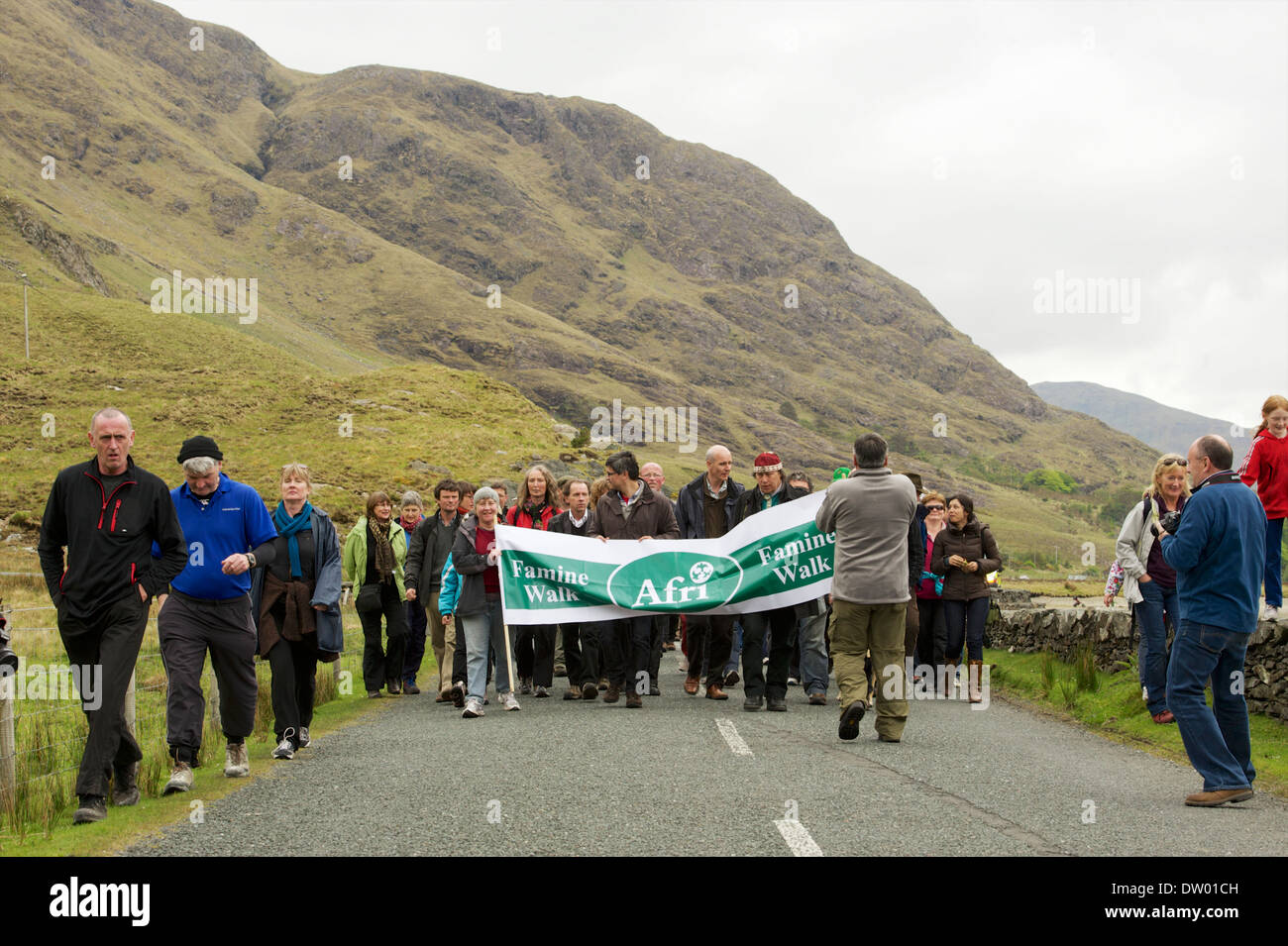 Walkers taking part in the annual Famine Walk from Doolough to Louisburgh in County Mayo, Ireland Stock Photo