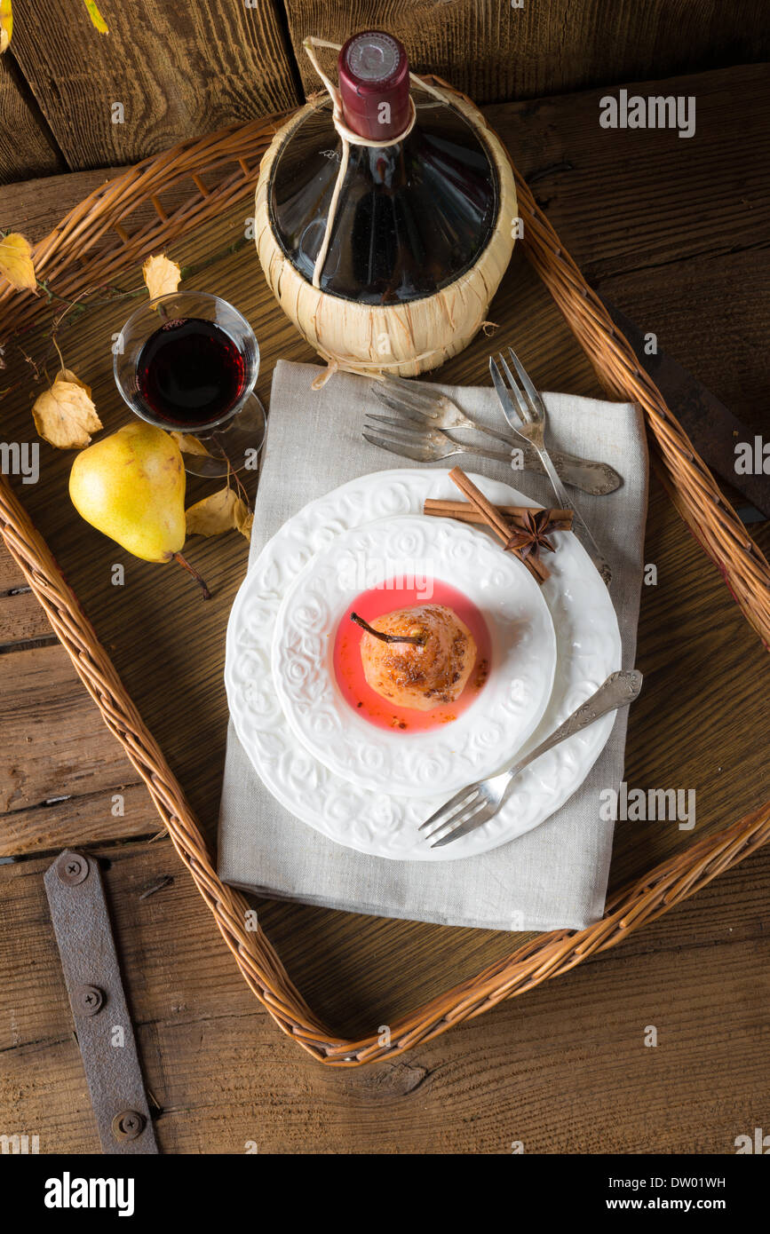 Pears in red wine Stock Photo