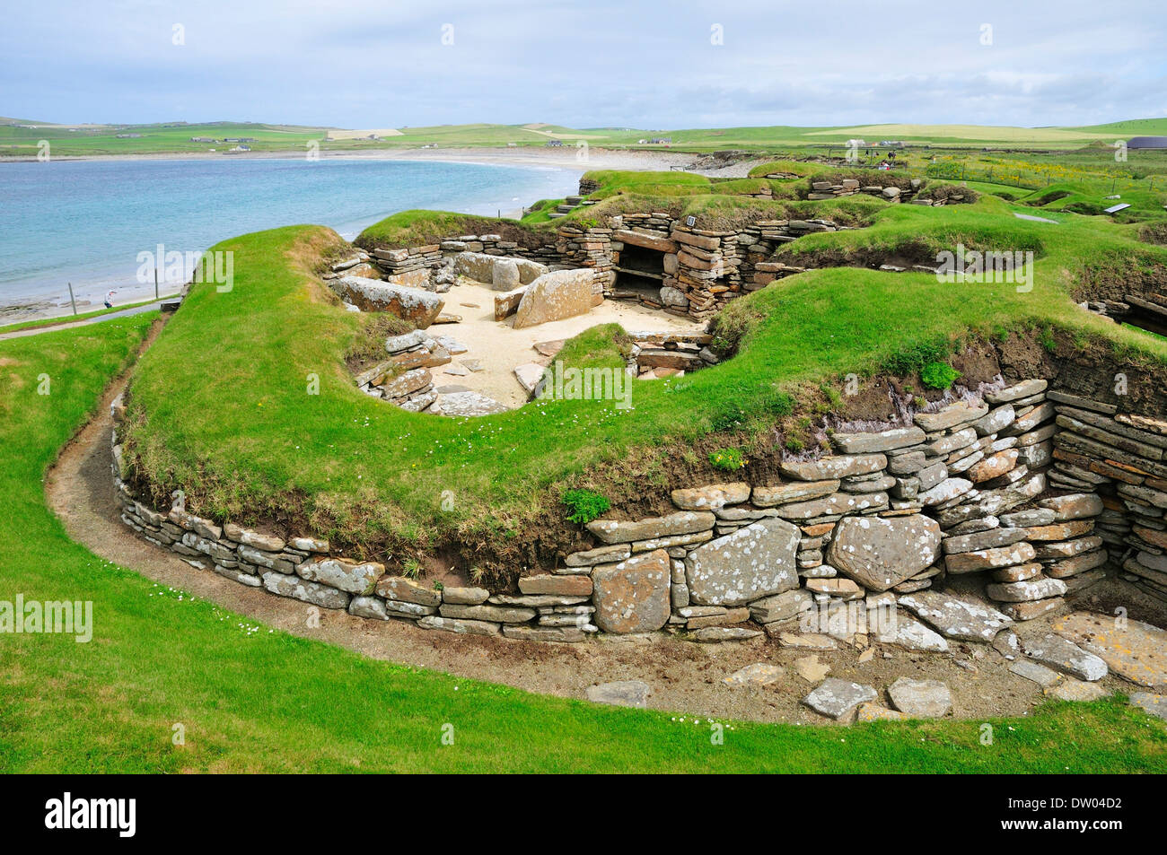 Excavation site at the Neolithic settlement of Skara Brae, Mainland, Orkney, Scotland, United Kingdom Stock Photo