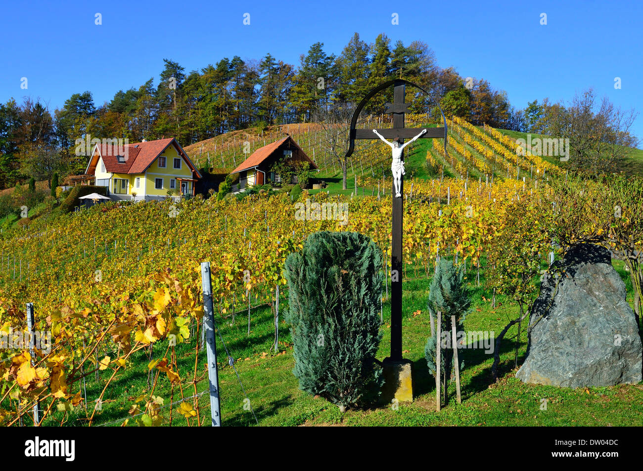 Wayside shrine in the vineyards, South Styrian Wine Road, Styria, Austria Stock Photo