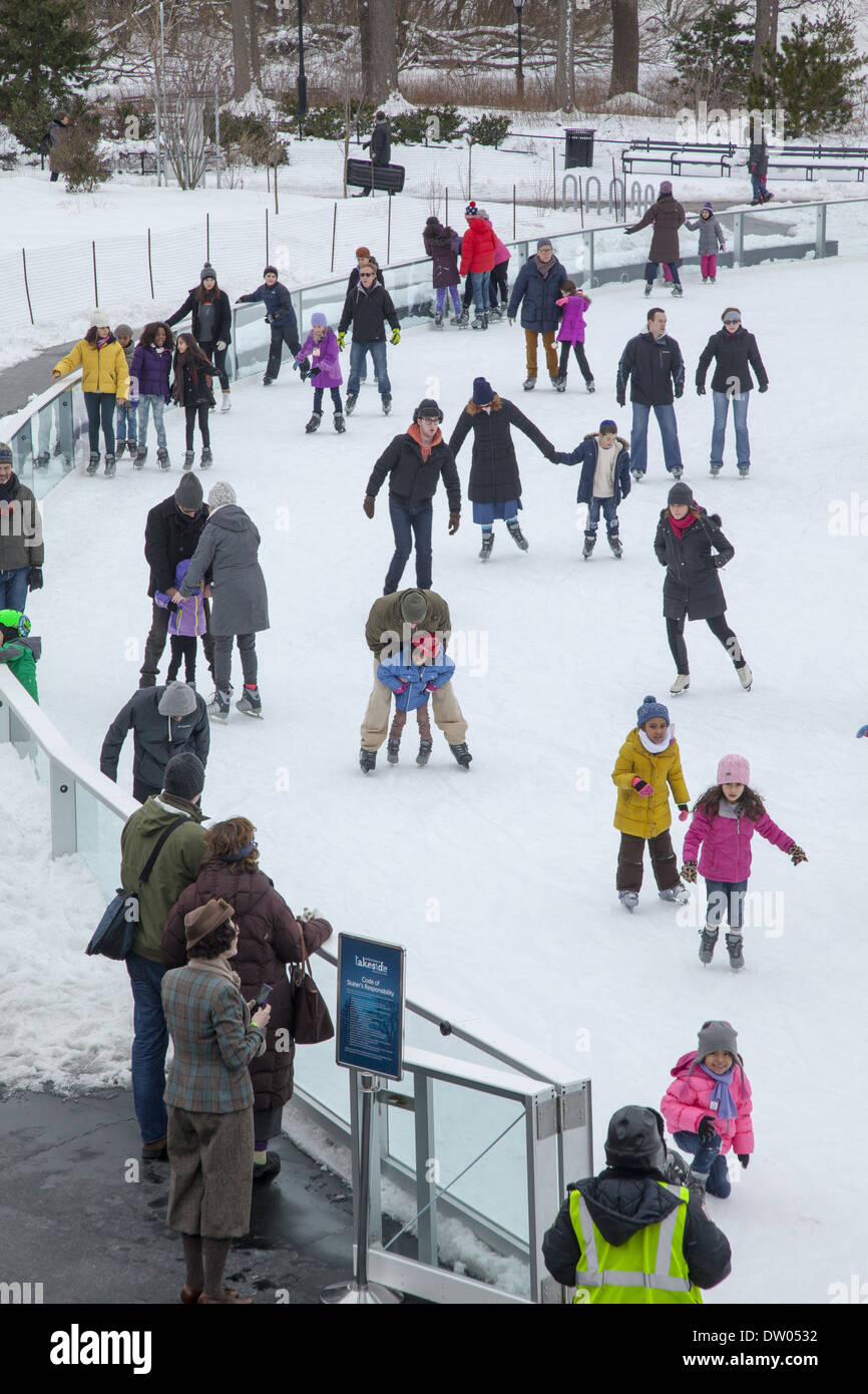 People enjoy ice skating in Prospect Park at the new LeFrak Center at Lakeside in 2014 Stock