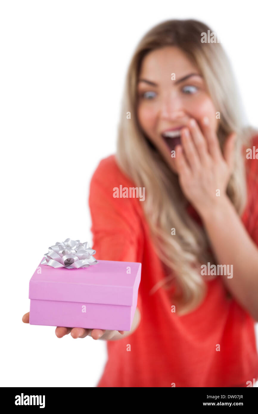 Surprised shocked blonde woman holding hi-res stock photography and ...