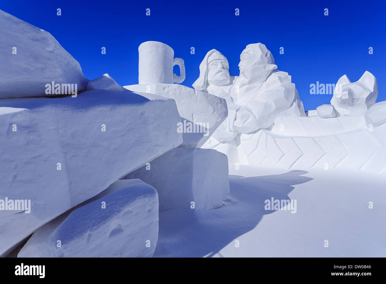 Snow sculpture at Festival du Voyageur, Winnipeg, Manitoba, Canada Stock Photo