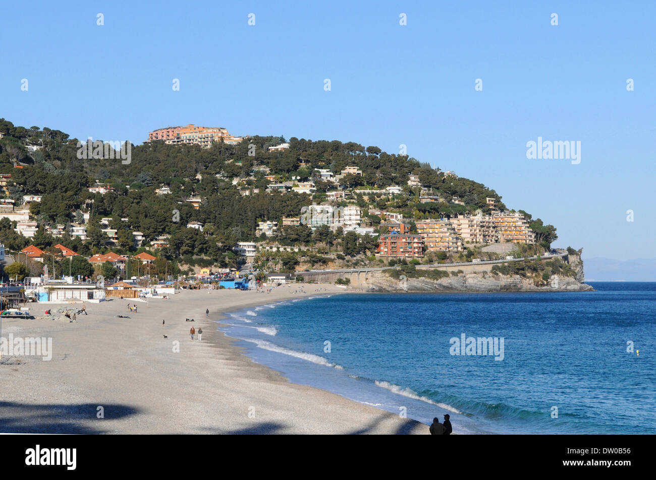 the sandy beach of Spotorno, Ligury, Italy,sea Stock Photo