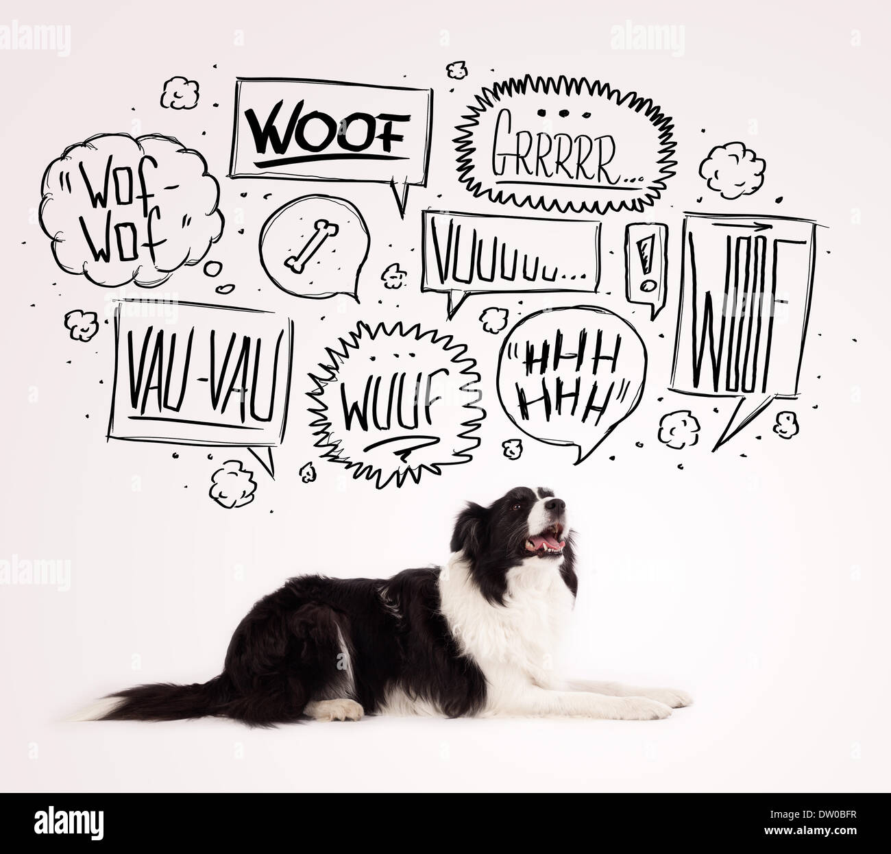 Cute dog with barking bubbles Stock Photo - Alamy