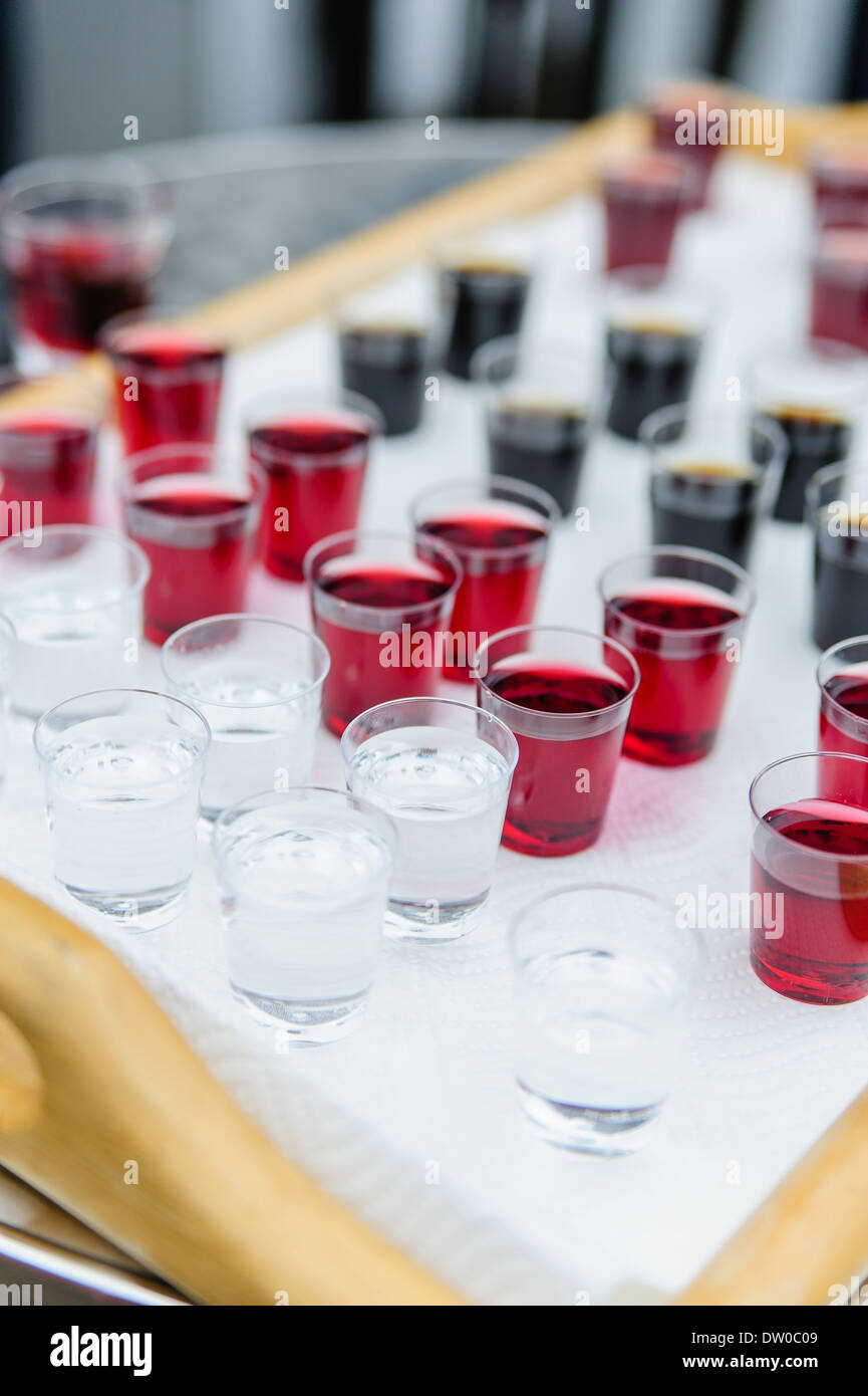 Shotglasses with different liquers Stock Photo