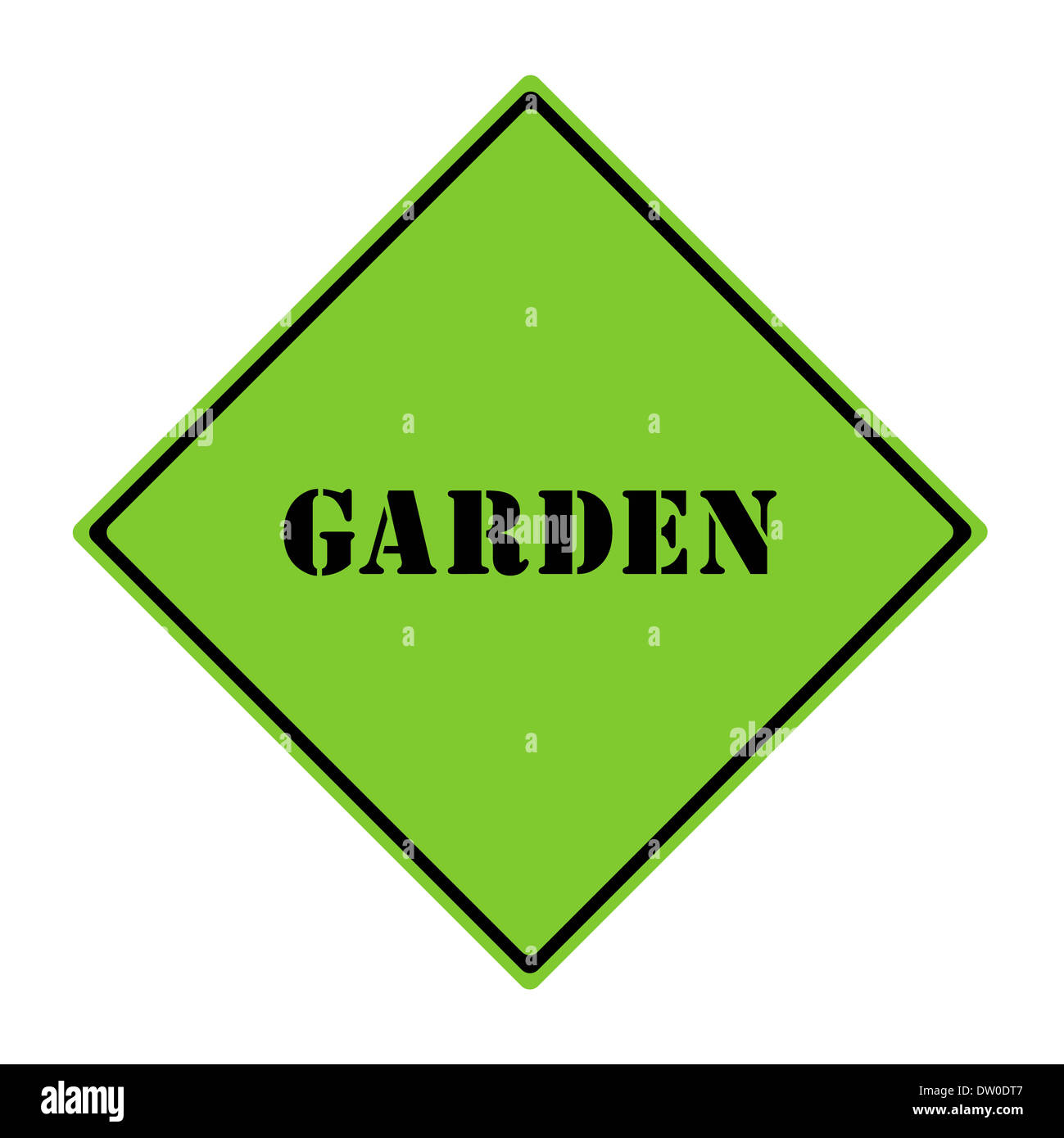 A green and black diamond shaped road sign with the word GARDEN making a great concept. Stock Photo