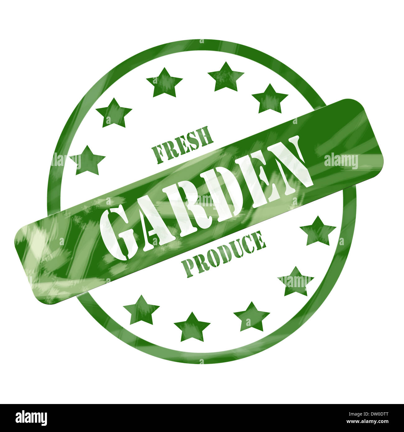A green ink weathered roughed up circle and stars stamp design with the  words FRESH PRODUCE GARDEN on it making a great concept Stock Photo - Alamy