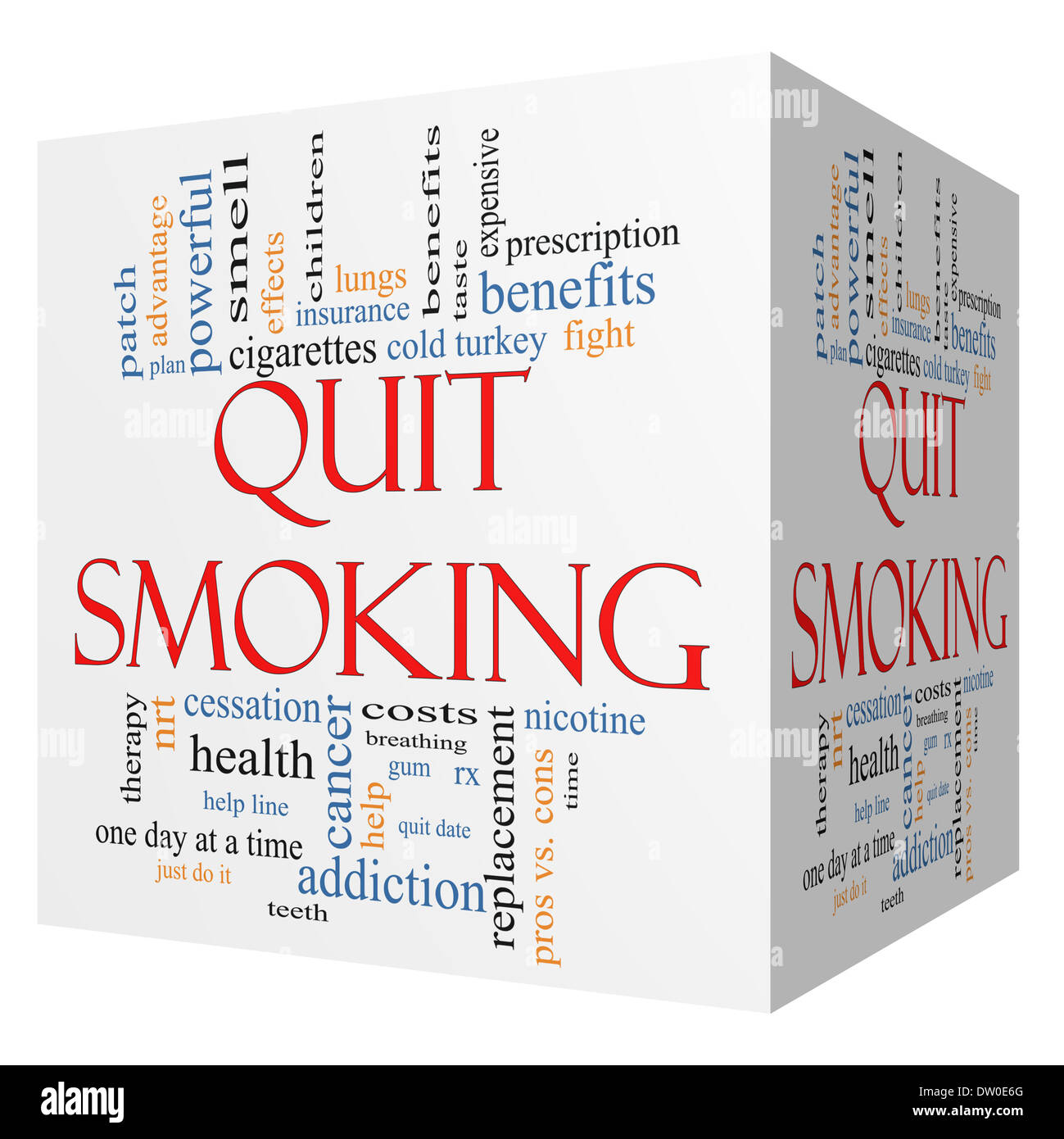 Quit Smoking Word Cloud Concept on a 3D cube with great terms such as
