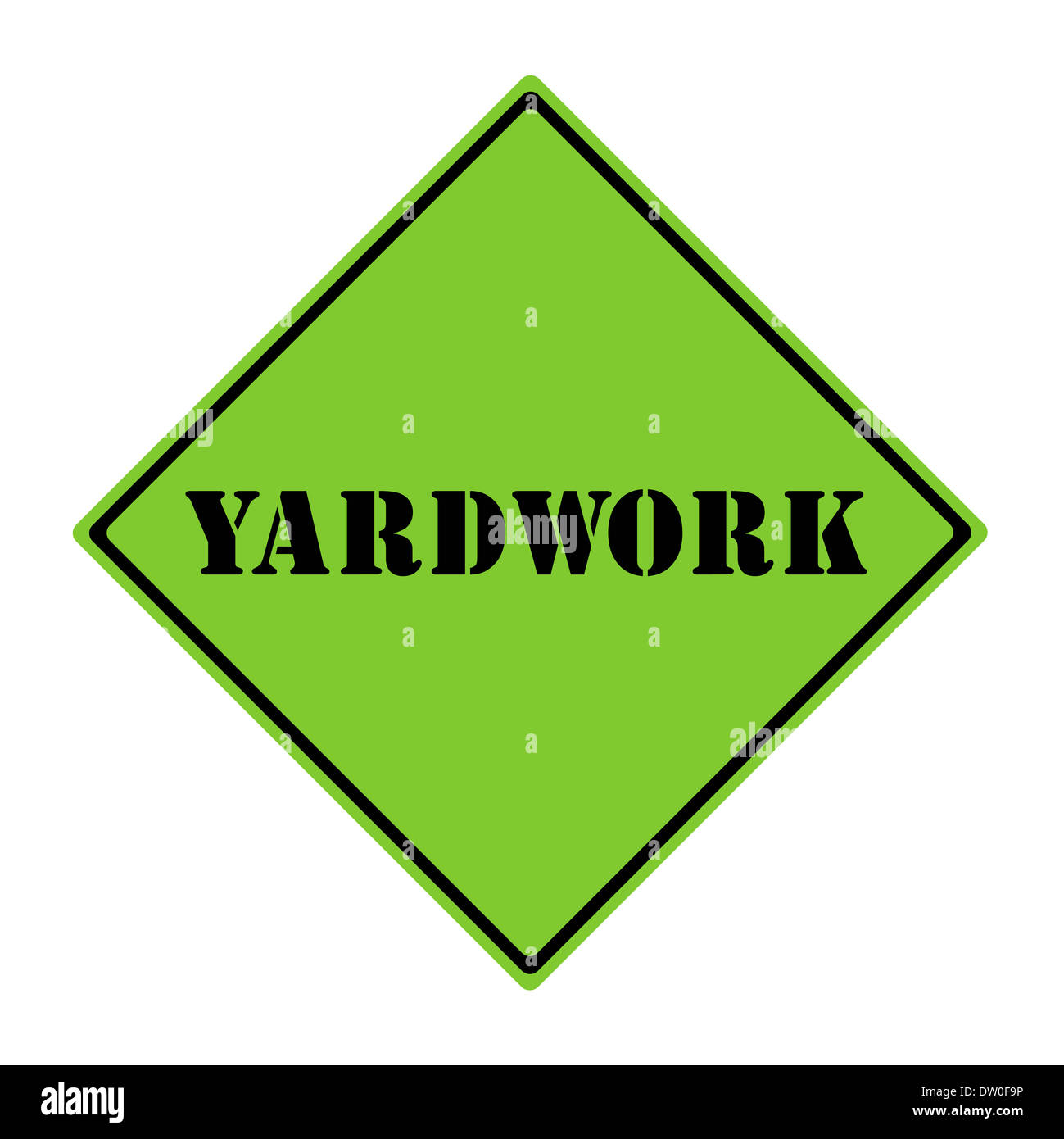 A green and black diamond shaped road sign with the word YARDWORK making a great concept. Stock Photo