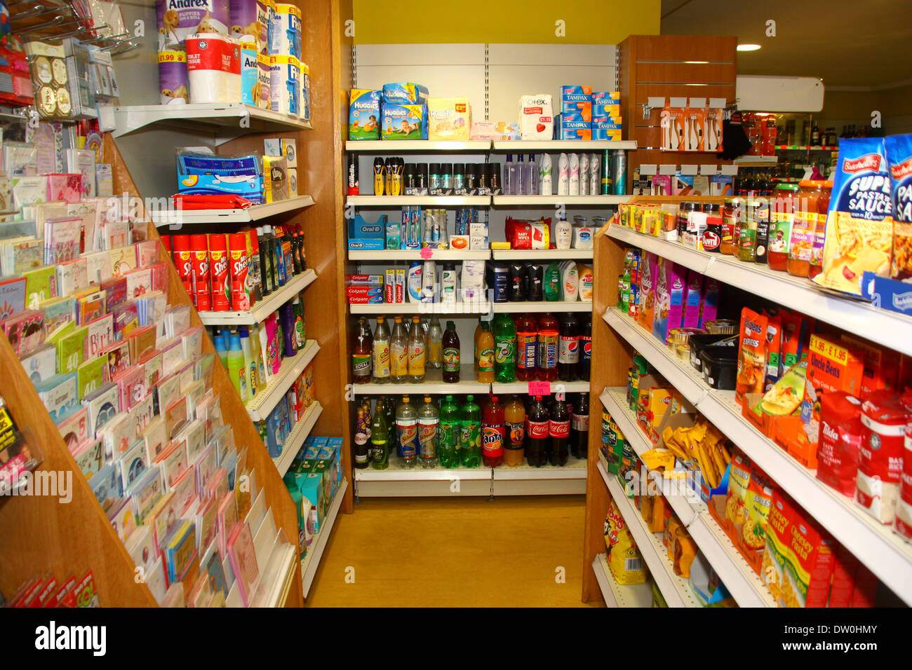 Aisle in convenience store Stock Photo Alamy