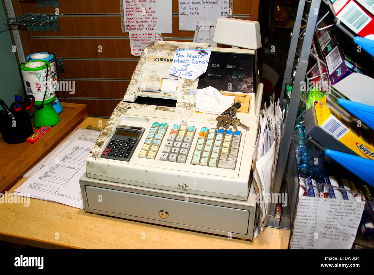 Cash register in small shop Stock Photo Alamy