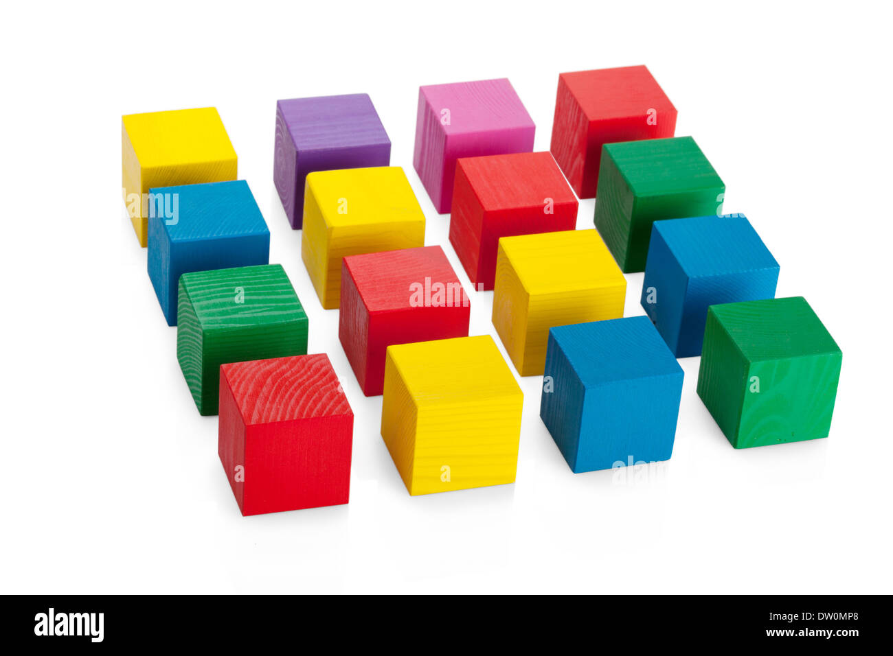 4*4 square of wooden toy cubes isolated on white background Stock Photo
