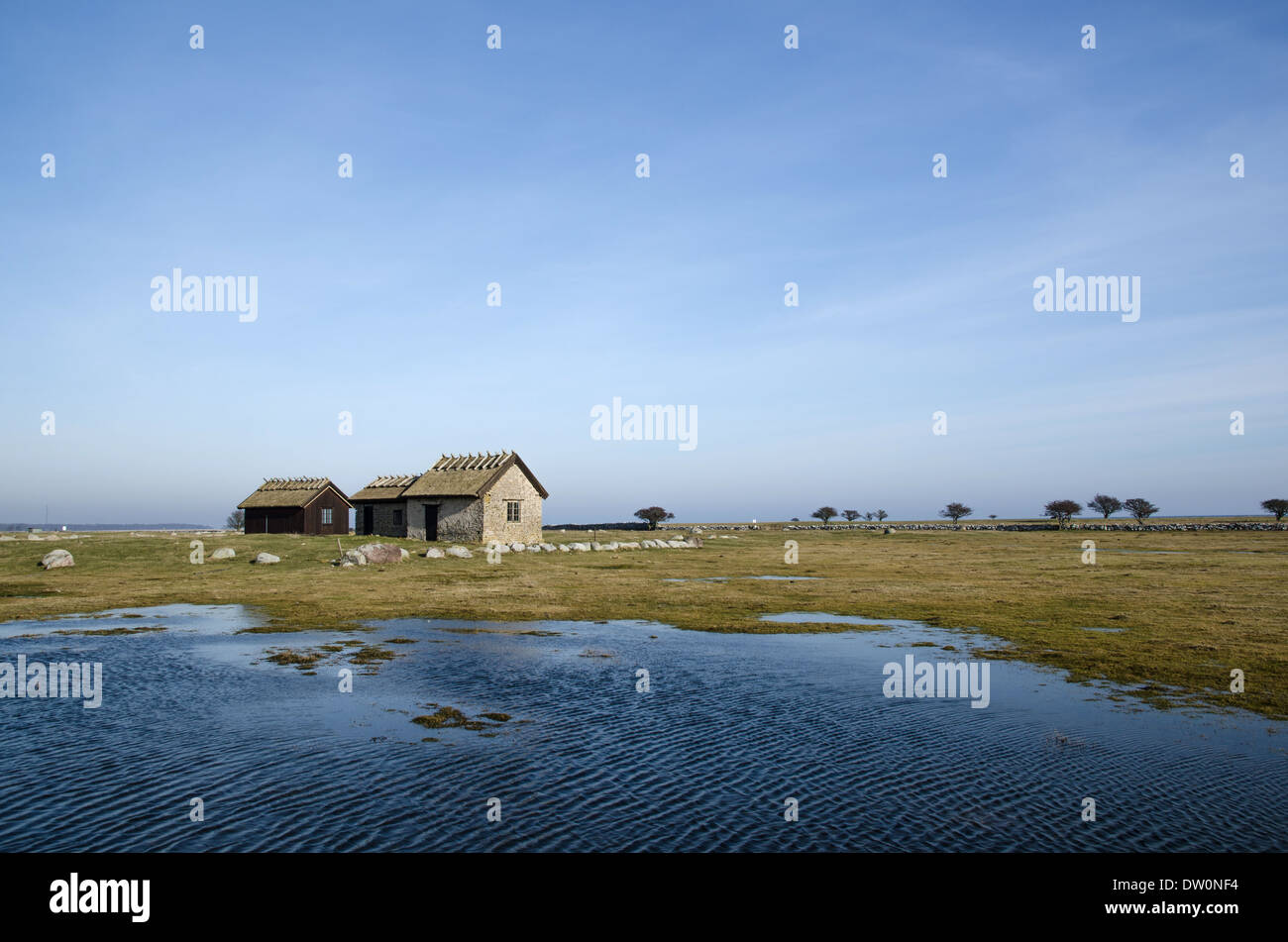Fishermens historical cabins at the island Oland in Sweden Stock Photo