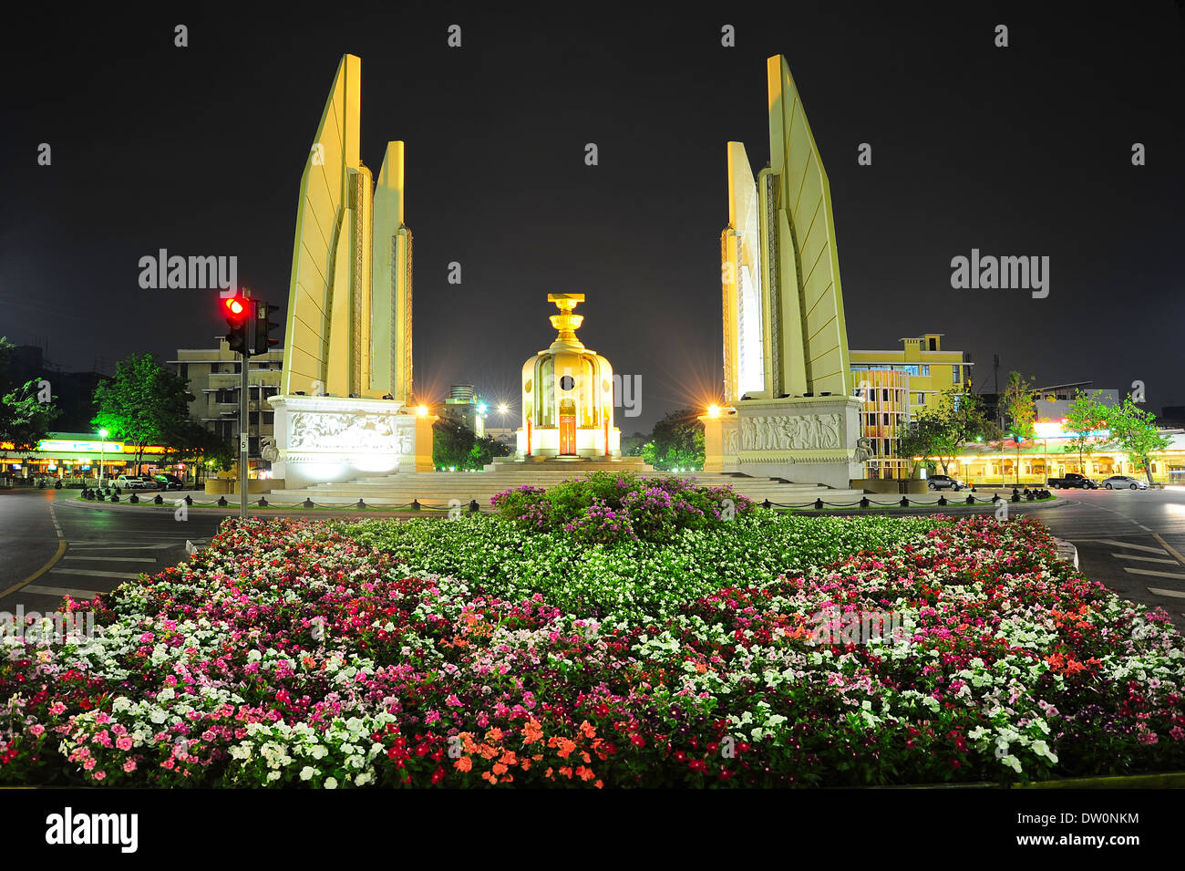 The Democracy Monument (Thai: Anusawari Prachathipatai) is a public monument in the centre of Bangkok, capital of Thailand Stock Photo