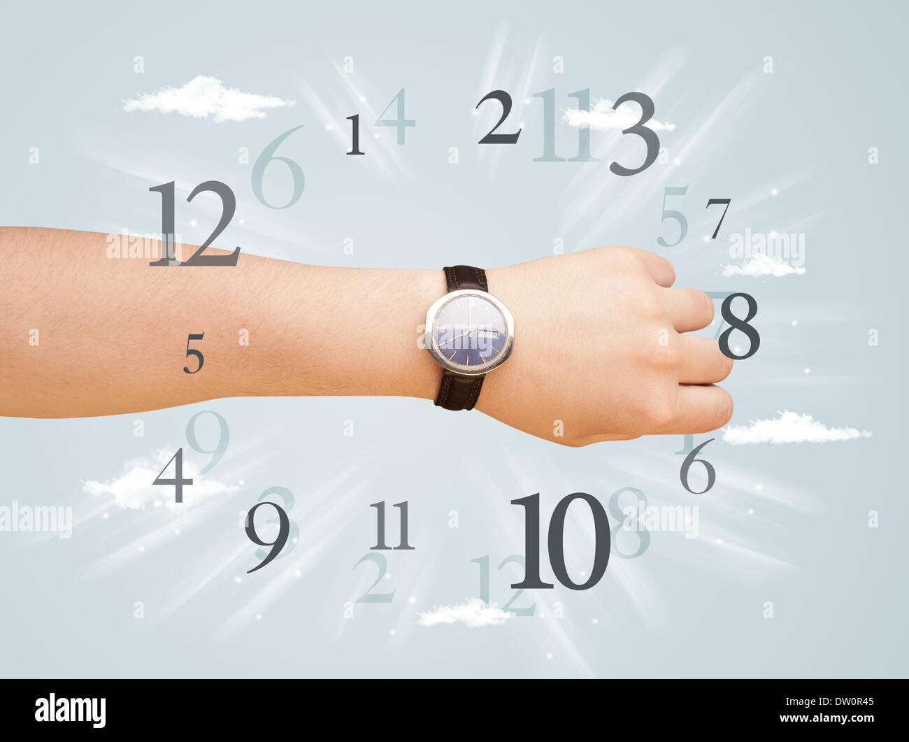 Hand with watch and numbers on the side comming out Stock Photo Alamy