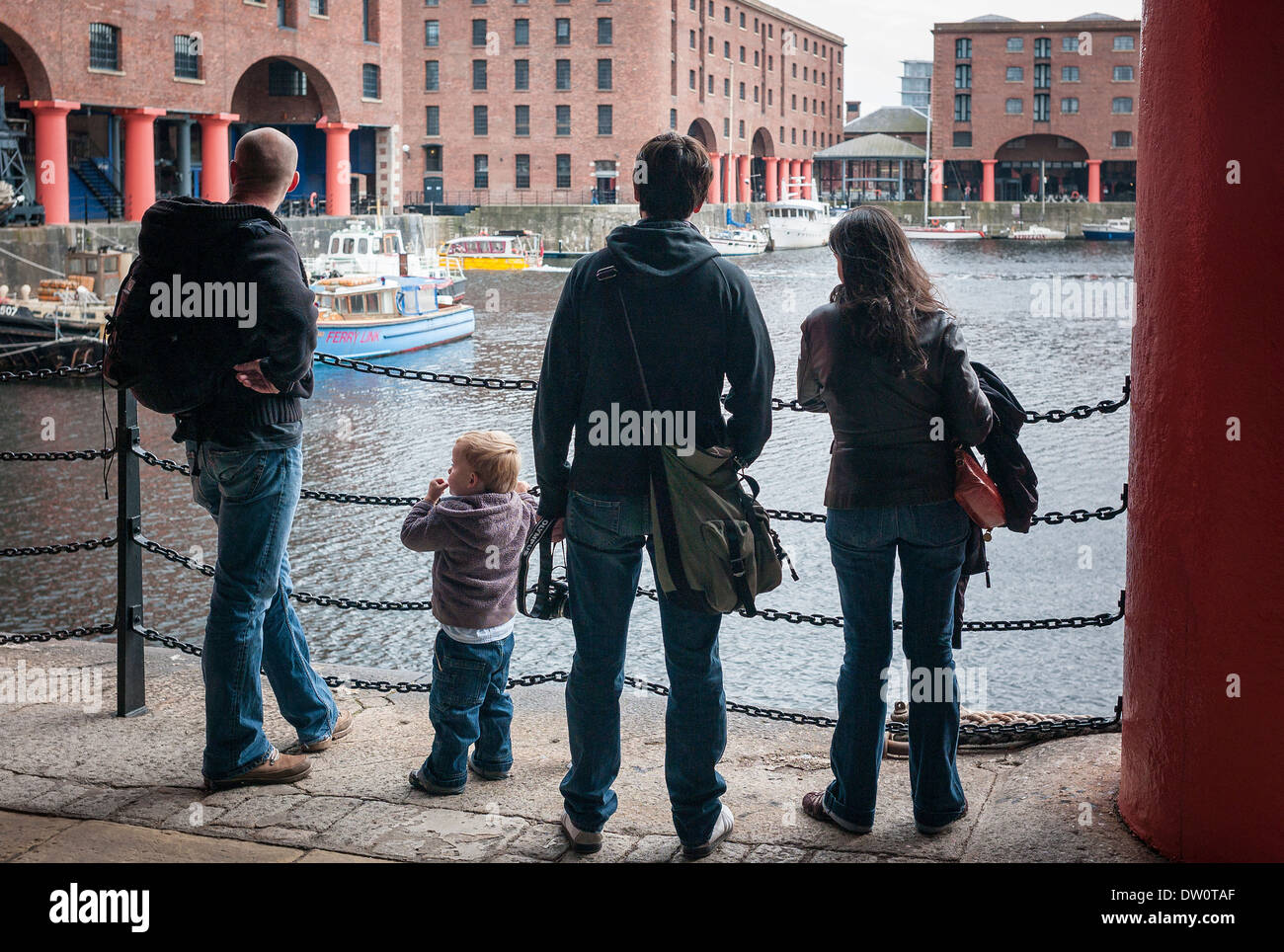 Family touring Albert Dock in Liverpool UK Stock Photo