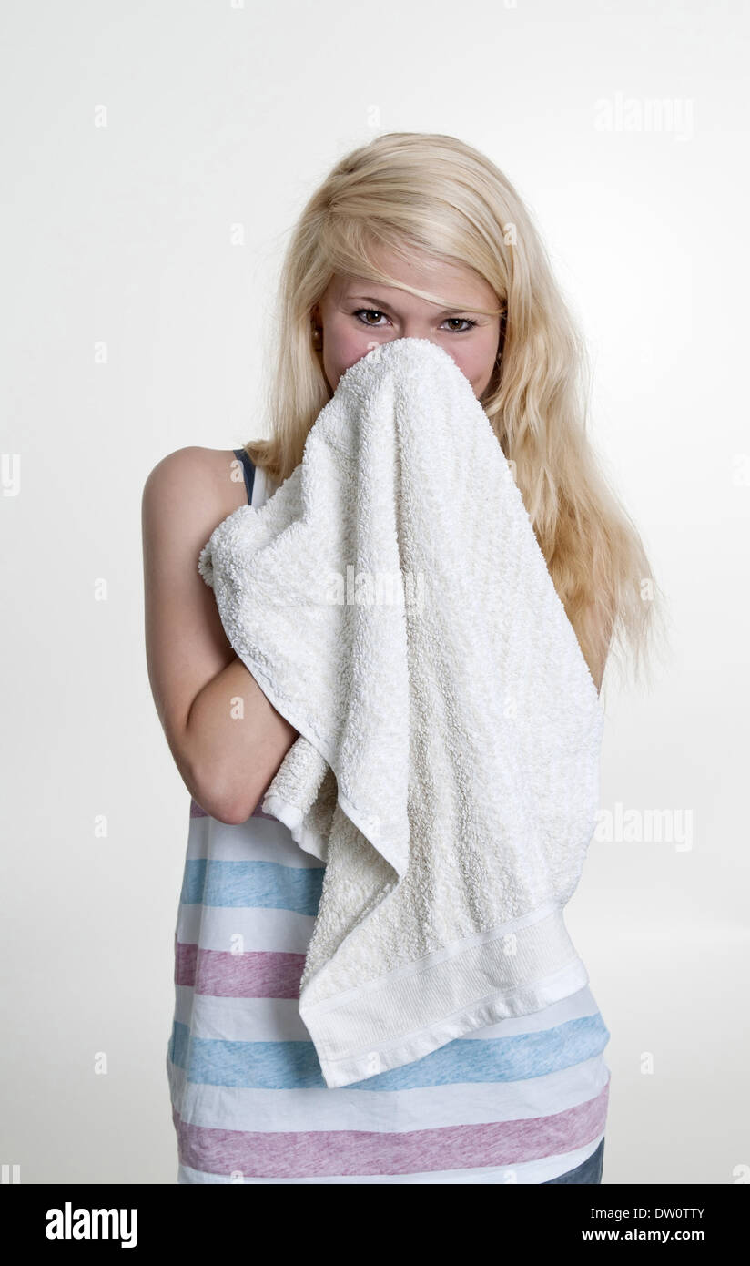 young woman with towel Stock Photo