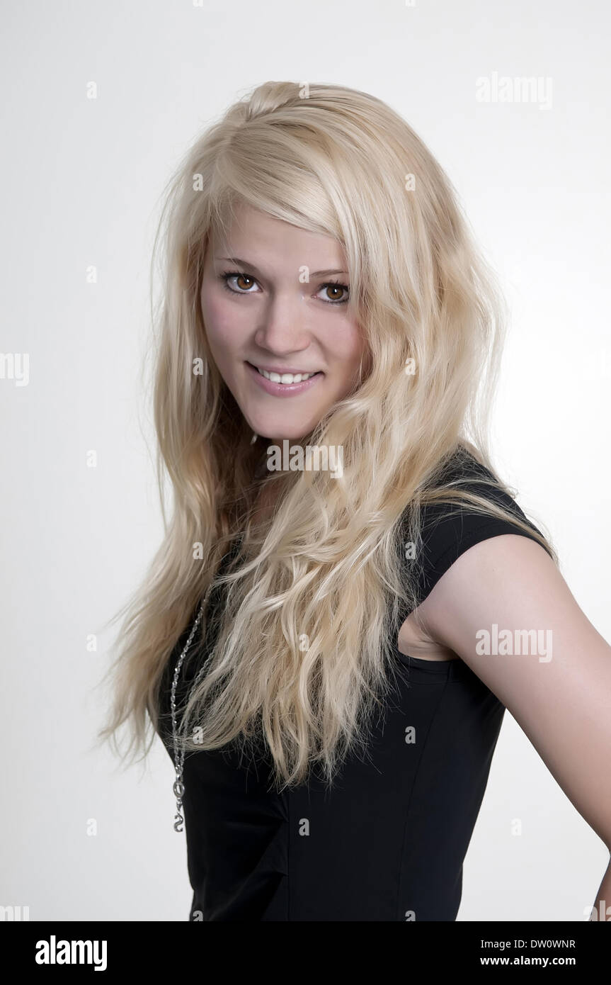 young blond woman smiling Stock Photo
