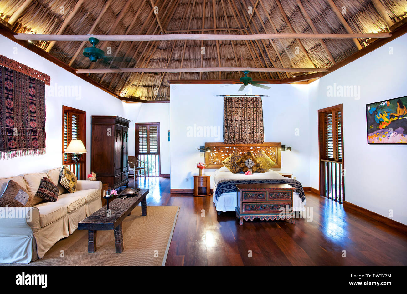 A room at Turtle Inn, Belize Stock Photo