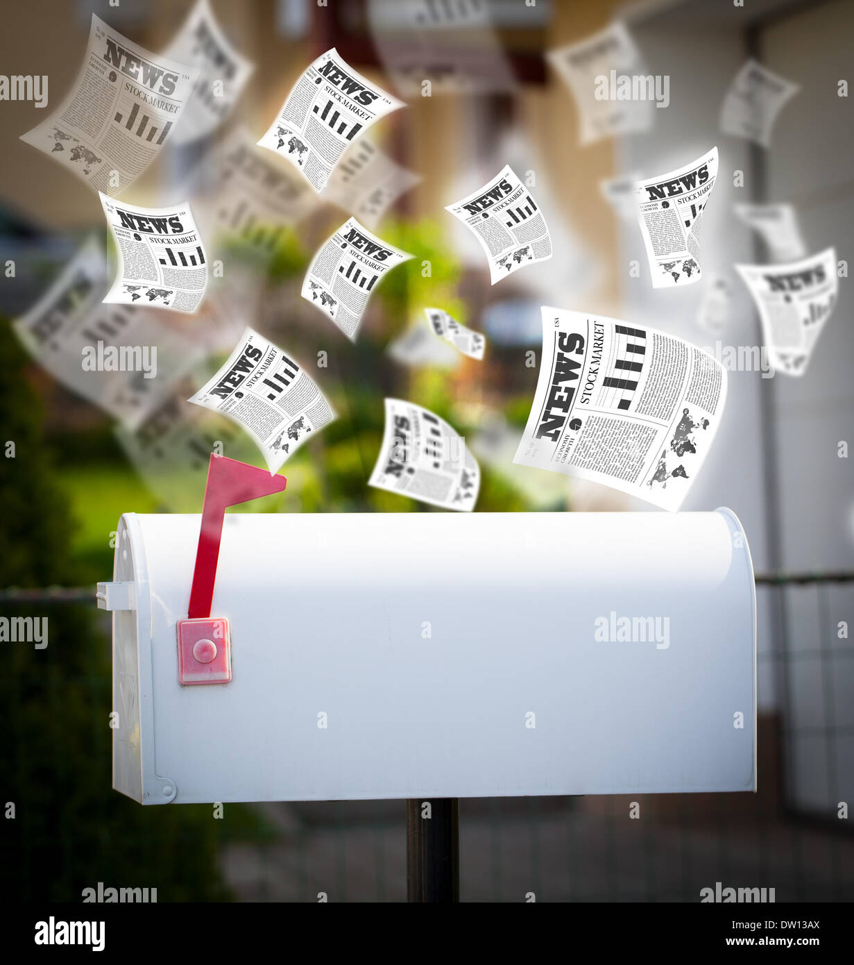 Flying Post Post box with daily newspapers flying Stock Photo - Alamy