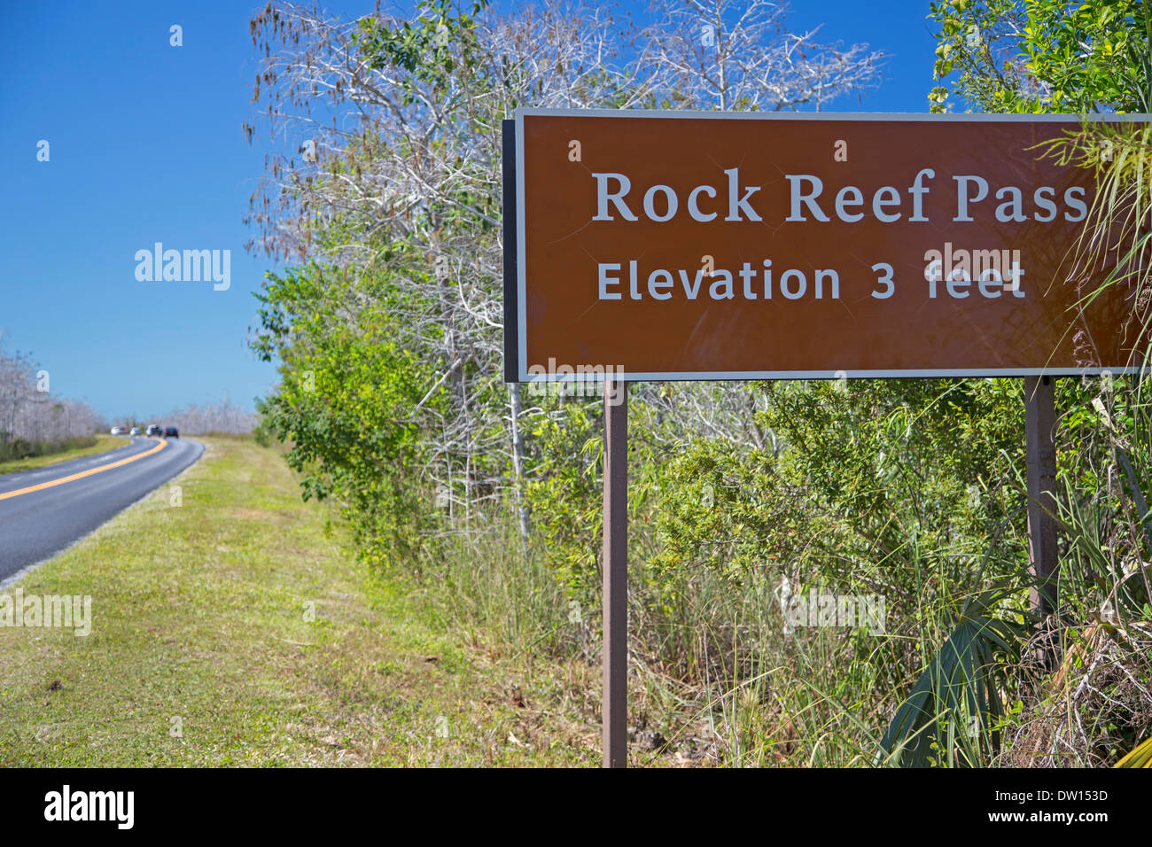 Everglades National Park, Florida - Rock Reef Pass, elevation 3 feet, on the main park road in the Everglades. Stock Photo