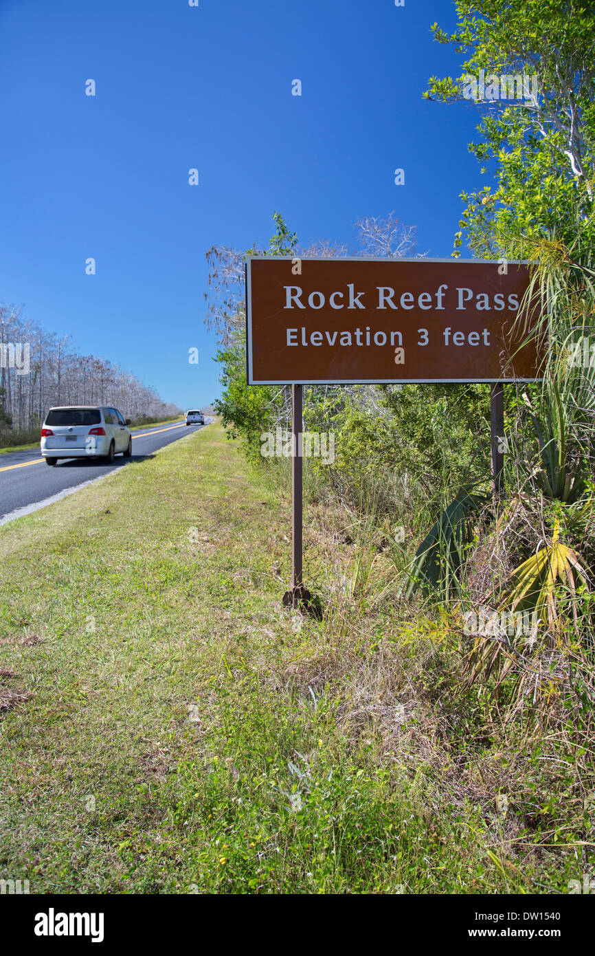 Everglades National Park, Florida - Rock Reef Pass, elevation 3 feet, on the main park road in the Everglades. Stock Photo