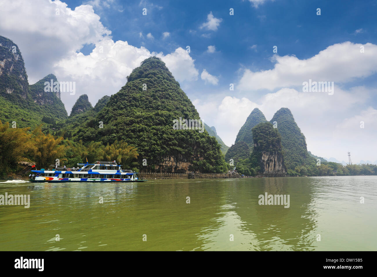 pleasure boat in lijiang river Stock Photo