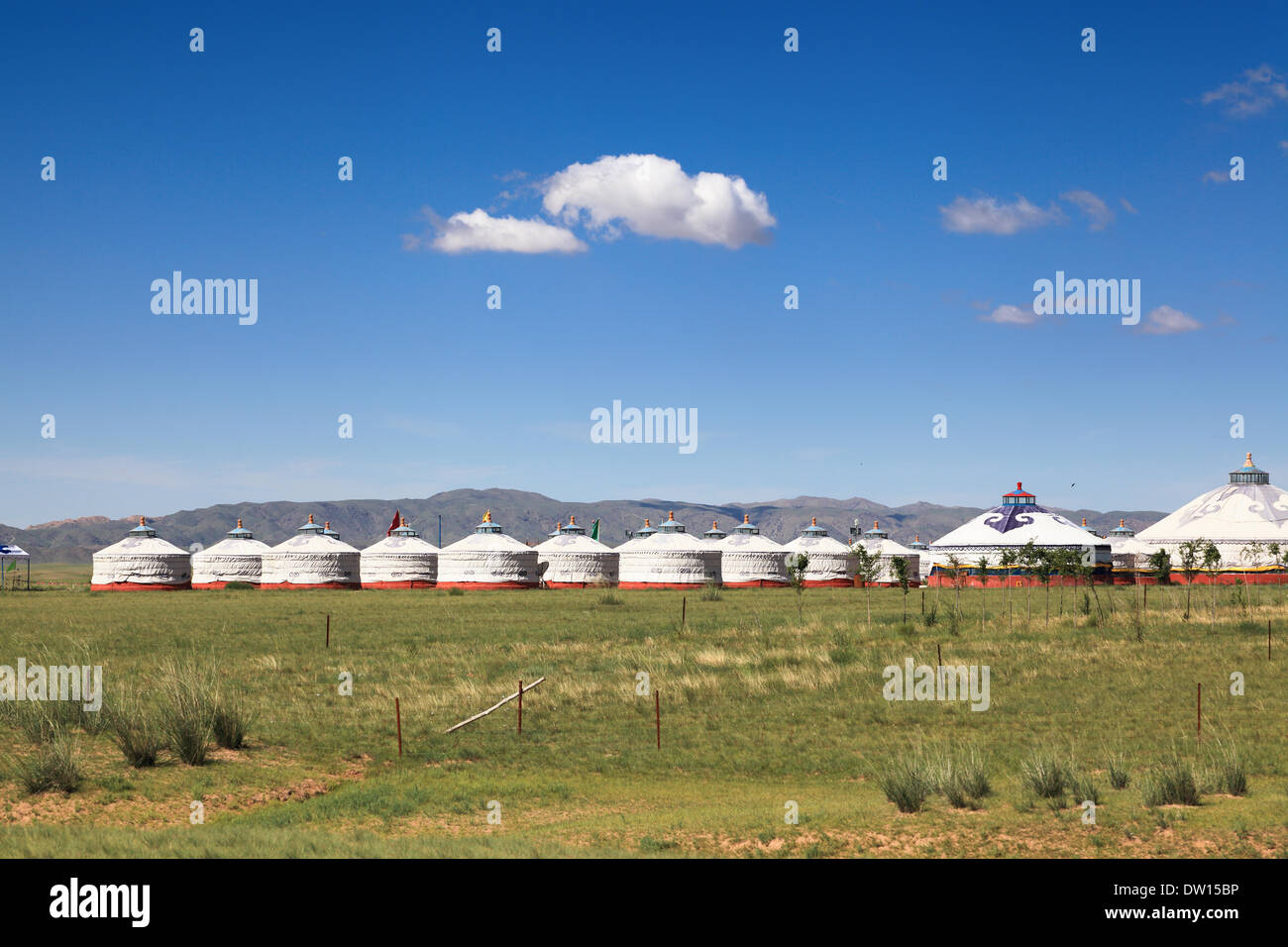 yurts on grassland Stock Photo