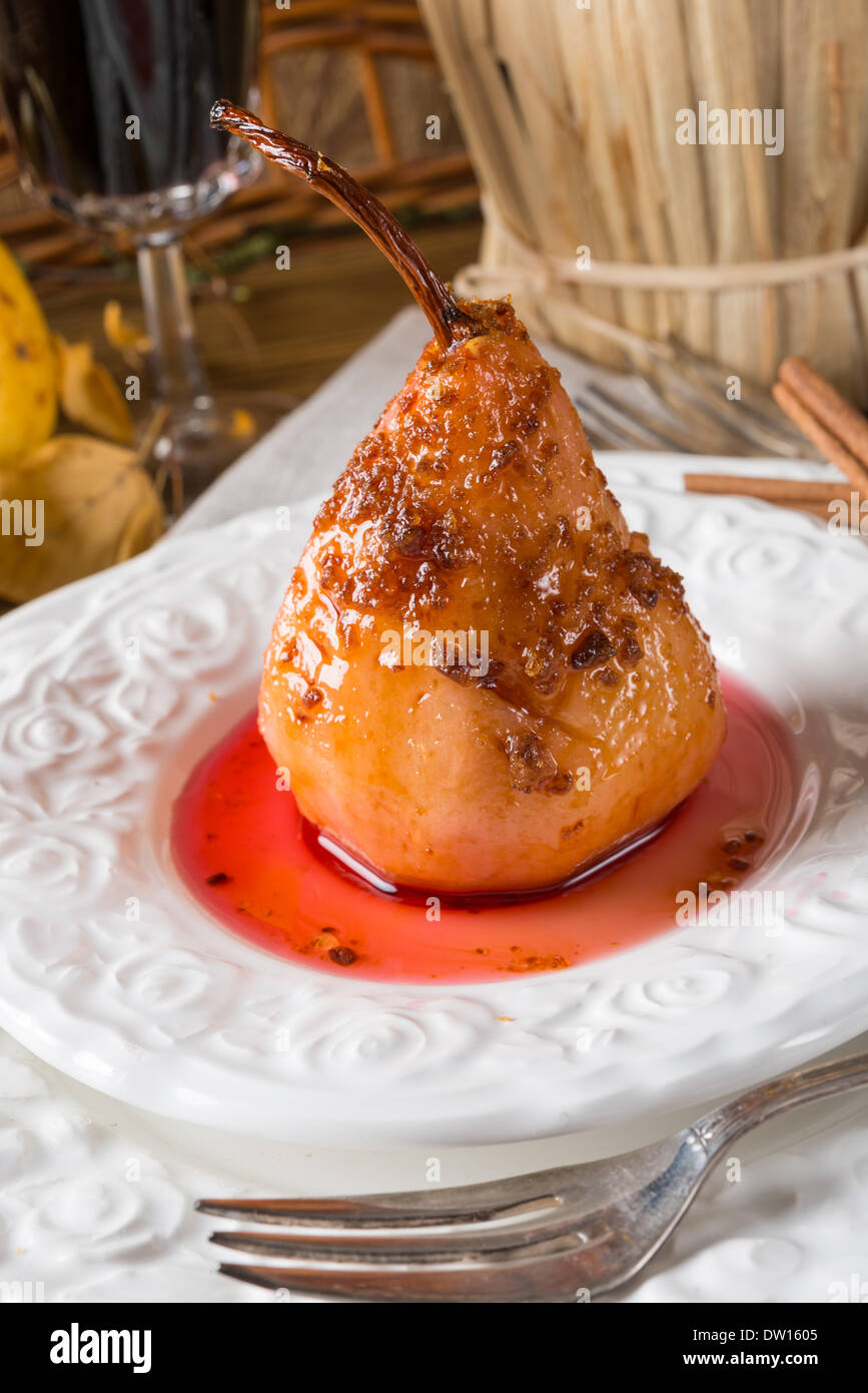 Pears in red wine Stock Photo