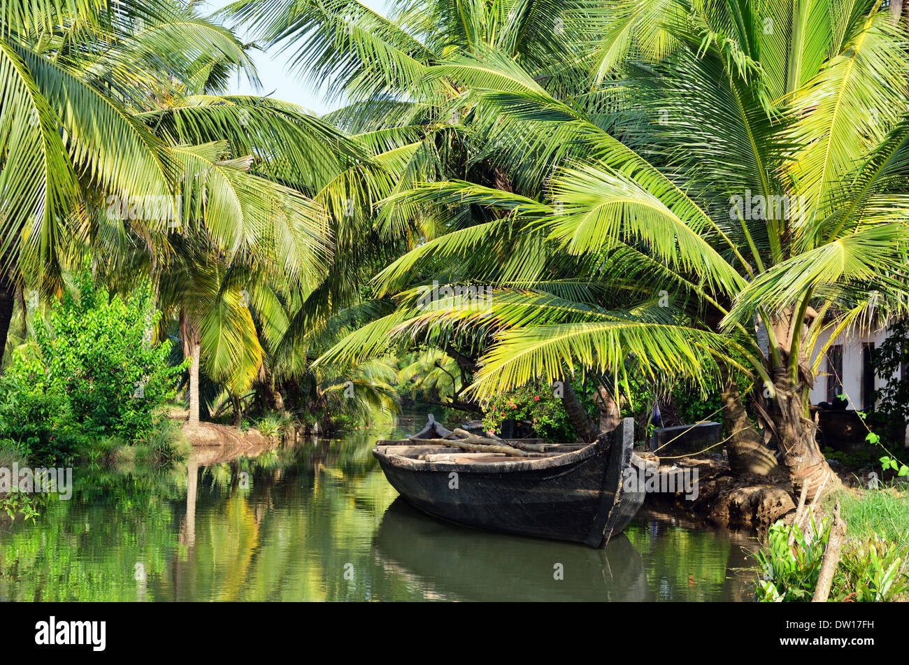 Backwater tour on Monroe Island, Kollam, Kerala, India Stock Photo