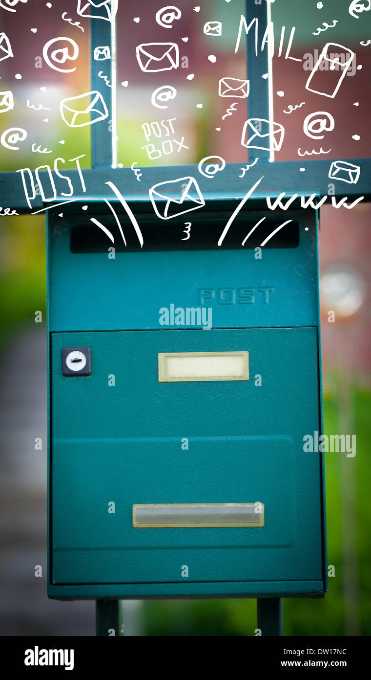 Postbox with white hand drawn mail icons Stock Photo Alamy
