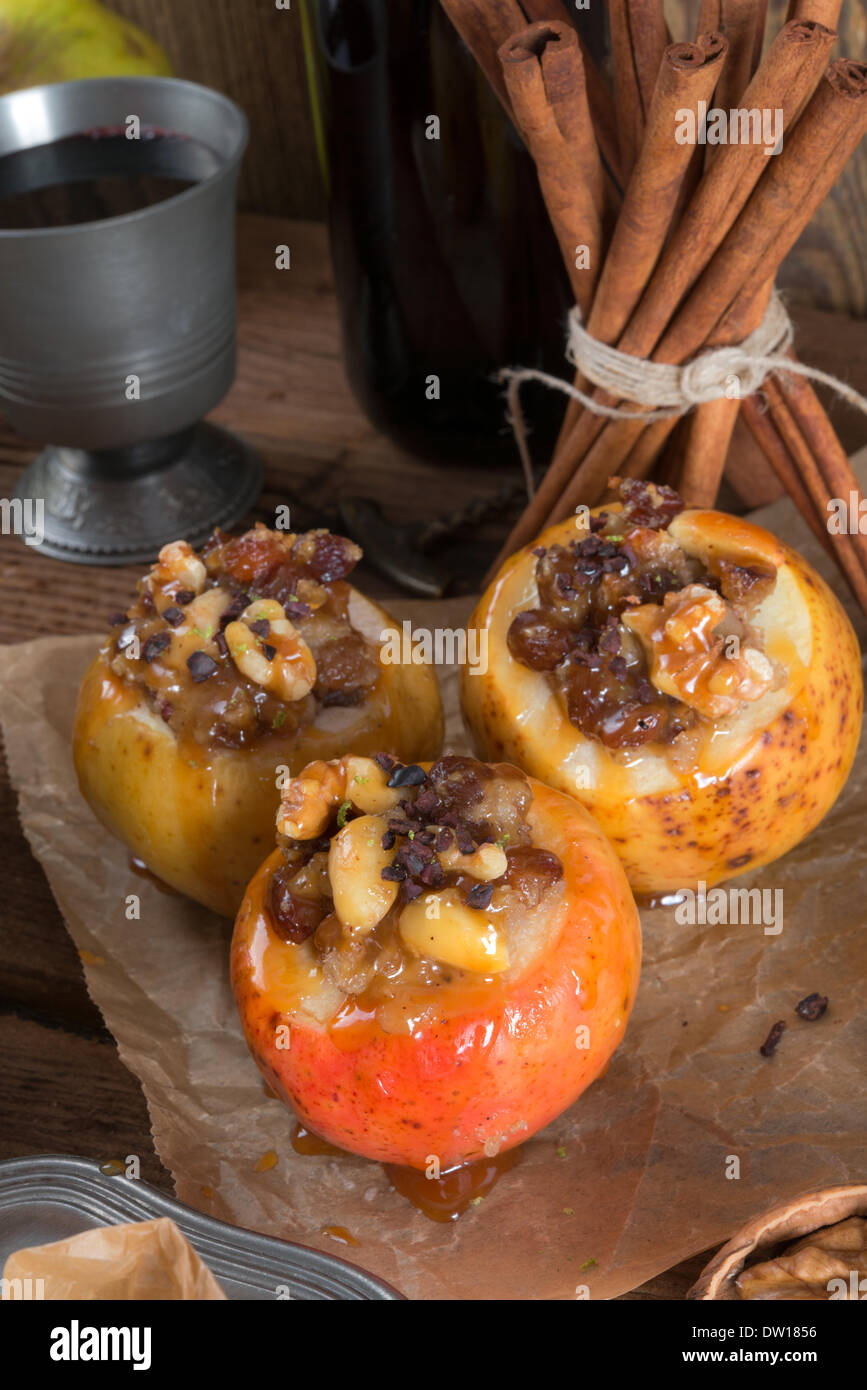 Apple with nut caramel filling Stock Photo