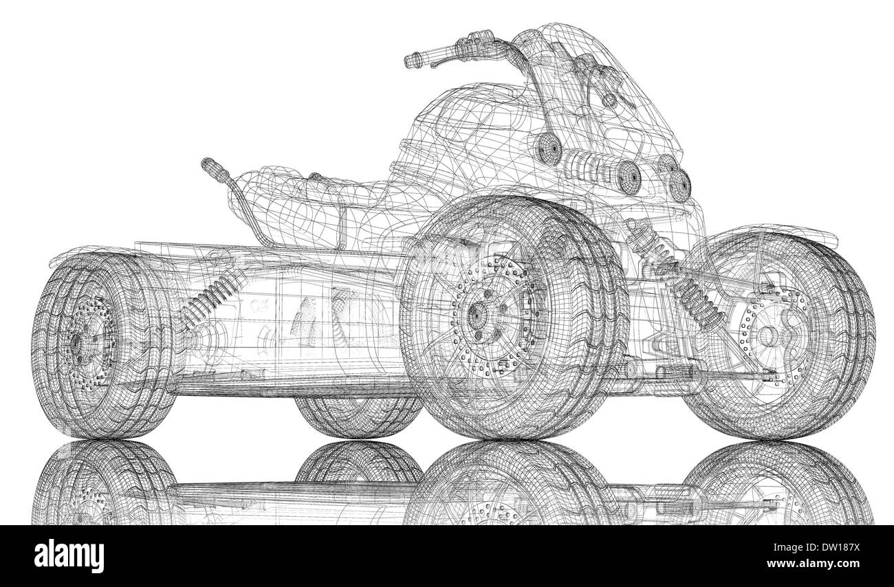Quad bike, motorcycle, 3D model body structure, wire model Stock Photo