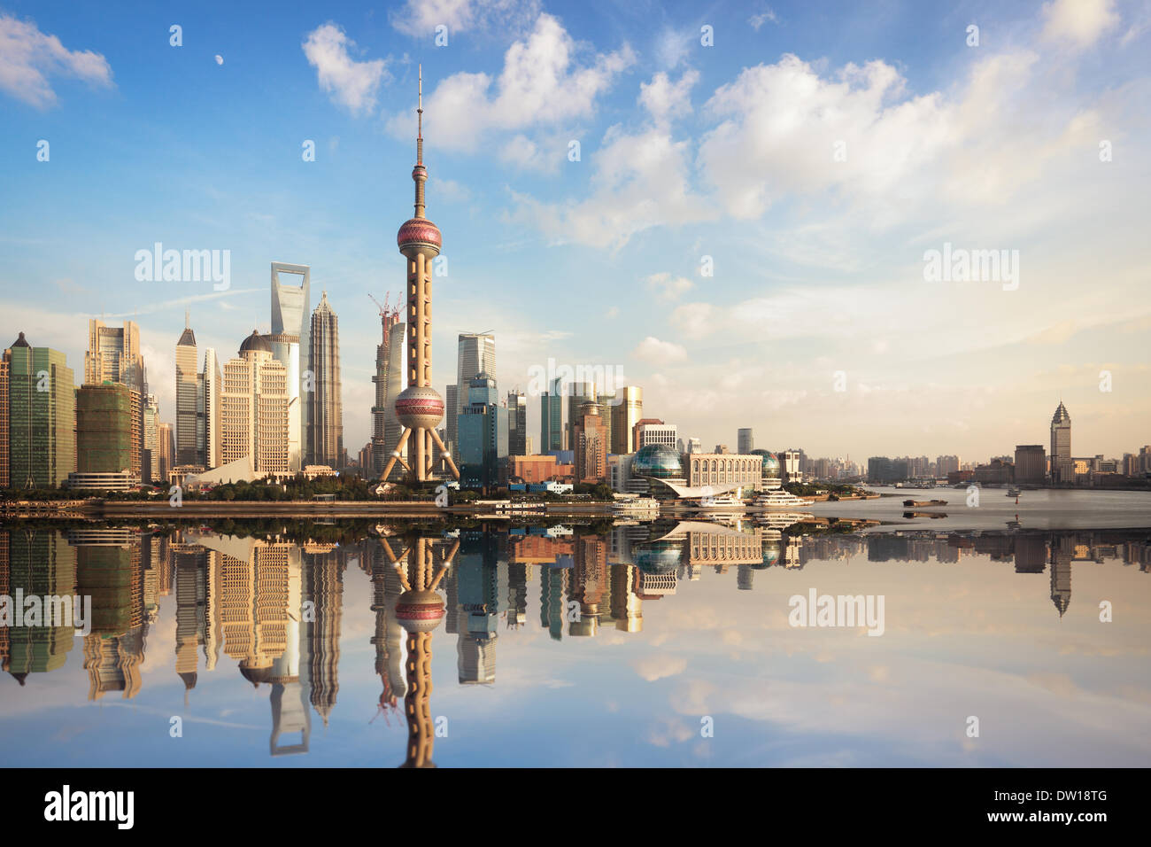 shanghai skyline at dusk Stock Photo